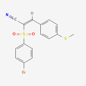 molecular formula C16H12BrNO2S2 B2821469 (2Z)-2-(4-bromobenzenesulfonyl)-3-[4-(methylsulfanyl)phenyl]prop-2-enenitrile CAS No. 872213-42-8