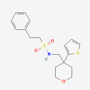 2-phenyl-N-((4-(thiophen-2-yl)tetrahydro-2H-pyran-4-yl)methyl)ethanesulfonamide