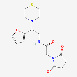 molecular formula C16H21N3O4S B2821491 2-(2,5-二氧吡咯啉-1-基)-N-(2-(呋喃-2-基)-2-硫吗啉基乙基)乙酰胺 CAS No. 2034573-28-7