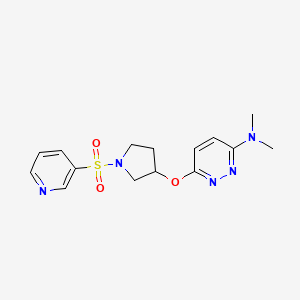 molecular formula C15H19N5O3S B2821501 N,N-二甲基-6-((1-(吡啶-3-基磺酰)吡咯啉-3-基)氧)吡啶并[3,2,1]嘧啶-3-胺 CAS No. 2034582-88-0