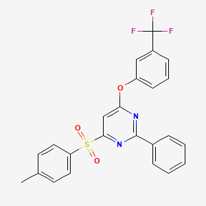 molecular formula C24H17F3N2O3S B2821519 4-(4-Methylphenyl)sulfonyl-2-phenyl-6-[3-(trifluoromethyl)phenoxy]pyrimidine CAS No. 478080-70-5