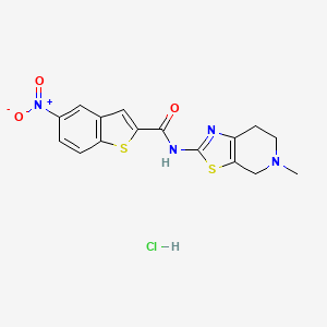 molecular formula C16H15ClN4O3S2 B2821532 N-(5-甲基-4,5,6,7-四氢噻唑并[5,4-c]吡啶-2-基)-5-硝基苯并[b]噻吩-2-甲酰胺；盐酸 CAS No. 1189907-38-7