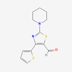 molecular formula C13H14N2OS2 B2821533 2-(哌啶-1-基)-4-(噻吩-2-基)-1,3-噻唑-5-甲醛 CAS No. 554439-45-1