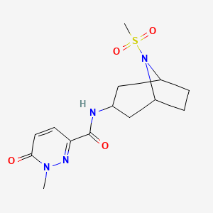 molecular formula C14H20N4O4S B2821553 1-methyl-N-(8-(methylsulfonyl)-8-azabicyclo[3.2.1]octan-3-yl)-6-oxo-1,6-dihydropyridazine-3-carboxamide CAS No. 2034558-85-3