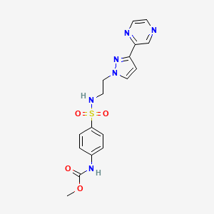 molecular formula C17H18N6O4S B2821568 甲酸甲酯(4-(N-(2-(3-(吡唑-2-基)-1H-吡唑-1-基)乙基)磺酰氨基)苯基)酯 CAS No. 2034416-16-3