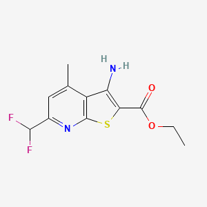 molecular formula C12H12F2N2O2S B2821569 Ethyl 3-amino-6-(difluoromethyl)-4-methylthieno[2,3-b]pyridine-2-carboxylate CAS No. 438223-65-5