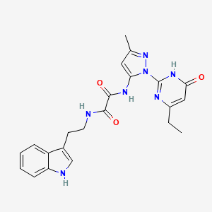 molecular formula C22H23N7O3 B2821597 N1-(2-(1H-indol-3-yl)ethyl)-N2-(1-(4-ethyl-6-oxo-1,6-dihydropyrimidin-2-yl)-3-methyl-1H-pyrazol-5-yl)oxalamide CAS No. 1013890-37-3