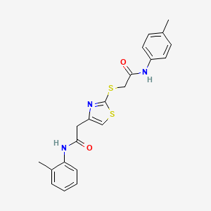 molecular formula C21H21N3O2S2 B2821603 2-((4-(2-oxo-2-(o-tolylamino)ethyl)thiazol-2-yl)thio)-N-(p-tolyl)acetamide CAS No. 942001-55-0