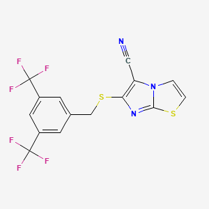 molecular formula C15H7F6N3S2 B2821608 6-{[3,5-Bis(trifluoromethyl)benzyl]sulfanyl}imidazo[2,1-b][1,3]thiazole-5-carbonitrile CAS No. 400080-16-2