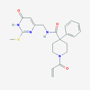 molecular formula C21H24N4O3S B2821639 N-[(2-Methylsulfanyl-6-oxo-1H-pyrimidin-4-yl)methyl]-4-phenyl-1-prop-2-enoylpiperidine-4-carboxamide CAS No. 2361704-96-1