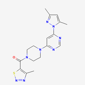 molecular formula C17H20N8OS B2821673 (4-(6-(3,5-dimethyl-1H-pyrazol-1-yl)pyrimidin-4-yl)piperazin-1-yl)(4-methyl-1,2,3-thiadiazol-5-yl)methanone CAS No. 1206997-47-8