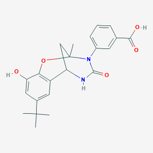 molecular formula C22H24N2O5 B2821674 3-{4-Tert-butyl-6-hydroxy-9-methyl-11-oxo-8-oxa-10,12-diazatricyclo[7.3.1.0^{2,7}]trideca-2,4,6-trien-10-yl}benzoic acid CAS No. 899214-62-1