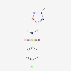 molecular formula C10H10ClN3O3S B2821678 4-chloro-N-((3-methyl-1,2,4-oxadiazol-5-yl)methyl)benzenesulfonamide CAS No. 1235225-22-5