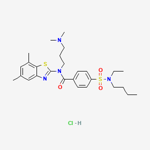 molecular formula C27H39ClN4O3S2 B2821700 4-(N-丁基-N-乙基磺酰基)-N-(3-(二甲基氨基)丙基)-N-(5,7-二甲基苯并噻唑-2-基)苯甲酰胺盐酸盐 CAS No. 1052546-09-4