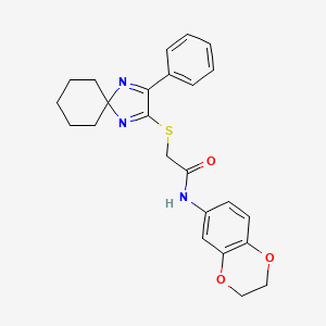 molecular formula C24H25N3O3S B2821702 N-(2,3-Dihydro-1,4-benzodioxin-6-YL)-2-({3-phenyl-1,4-diazaspiro[4.5]deca-1,3-dien-2-YL}sulfanyl)acetamide CAS No. 899935-56-9