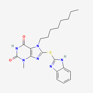 molecular formula C21H26N6O2S B2821717 8-((1H-苯并[d]咪唑-2-基)硫)-3-甲基-7-辛基-1H-嘌呤-2,6(3H,7H)-二酮 CAS No. 313665-37-1