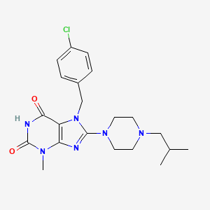 molecular formula C21H27ClN6O2 B2821743 7-[(4-Chlorophenyl)methyl]-3-methyl-8-[4-(2-methylpropyl)piperazin-1-yl]purine-2,6-dione CAS No. 879773-18-9