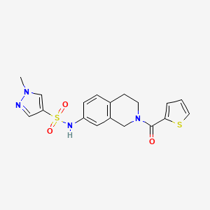 molecular formula C18H18N4O3S2 B2821768 1-methyl-N-(2-(thiophene-2-carbonyl)-1,2,3,4-tetrahydroisoquinolin-7-yl)-1H-pyrazole-4-sulfonamide CAS No. 1448033-70-2