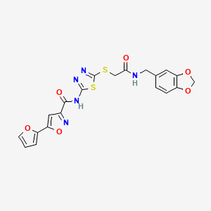 molecular formula C20H15N5O6S2 B2821786 N-(5-((2-((苯并[d][1,3]二噁烷-5-基甲基)氨基)-2-氧代乙基)硫)-1,3,4-噻二唑-2-基)-5-(呋喃-2-基)异噁唑-3-羧酰胺 CAS No. 1351659-59-0