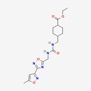molecular formula C18H25N5O5 B2821797 乙酸-4-((3-((3-(5-甲基异噁唑-3-基)-1,2,4-噁二唑-5-基)甲基)脲基)甲基)环己烷羧酸乙酯 CAS No. 1903848-15-6