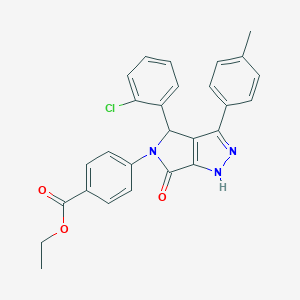 molecular formula C27H22ClN3O3 B282180 ethyl 4-(4-(2-chlorophenyl)-3-(4-methylphenyl)-6-oxo-4,6-dihydropyrrolo[3,4-c]pyrazol-5(1H)-yl)benzoate 