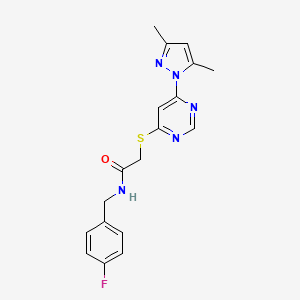 molecular formula C18H18FN5OS B2821800 2-((6-(3,5-二甲基-1H-吡唑-1-基)嘧啶-4-基)硫)-N-(4-氟苯甲基)乙酰胺 CAS No. 1251545-81-9