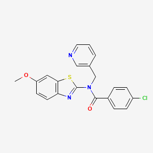 molecular formula C21H16ClN3O2S B2821802 4-chloro-N-(6-methoxybenzo[d]thiazol-2-yl)-N-(pyridin-3-ylmethyl)benzamide CAS No. 895009-66-2