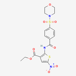 molecular formula C18H19N3O8S2 B2821804 乙酸-2-(4-(吗啉磺酰)苯甲酰胺)-5-硝基噻吩-3-羧酸乙酯 CAS No. 477490-97-4
