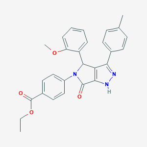 molecular formula C28H25N3O4 B282181 ethyl 4-(4-(2-methoxyphenyl)-3-(4-methylphenyl)-6-oxo-4,6-dihydropyrrolo[3,4-c]pyrazol-5(1H)-yl)benzoate 
