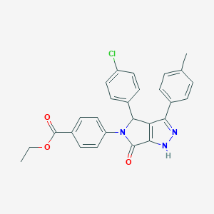 molecular formula C27H22ClN3O3 B282183 ethyl 4-(4-(4-chlorophenyl)-3-(4-methylphenyl)-6-oxo-4,6-dihydropyrrolo[3,4-c]pyrazol-5(1H)-yl)benzoate 