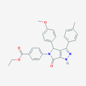 molecular formula C28H25N3O4 B282184 ethyl 4-(4-(4-methoxyphenyl)-3-(4-methylphenyl)-6-oxo-4,6-dihydropyrrolo[3,4-c]pyrazol-5(1H)-yl)benzoate 