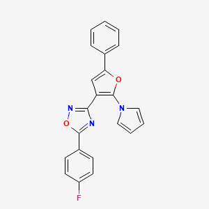 molecular formula C22H14FN3O2 B2821860 5-(4-fluorophenyl)-3-[5-phenyl-2-(1H-pyrrol-1-yl)-3-furyl]-1,2,4-oxadiazole CAS No. 866131-25-1