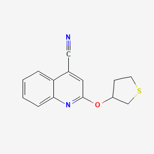 molecular formula C14H12N2OS B2821861 2-(Thiolan-3-yloxy)quinoline-4-carbonitrile CAS No. 2176201-36-6
