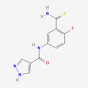 molecular formula C11H9FN4OS B2821866 N-(3-氨基甲硫醯-4-氟苯基)-1H-吡唑-4-甲酸酰胺 CAS No. 1274018-62-0