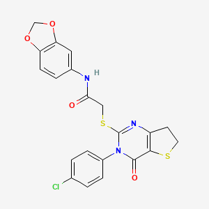 molecular formula C21H16ClN3O4S2 B2821872 N-(benzo[d][1,3]dioxol-5-yl)-2-((3-(4-chlorophenyl)-4-oxo-3,4,6,7-tetrahydrothieno[3,2-d]pyrimidin-2-yl)thio)acetamide CAS No. 687563-73-1