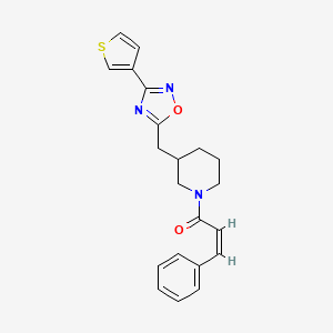 molecular formula C21H21N3O2S B2821874 (Z)-3-phenyl-1-(3-((3-(thiophen-3-yl)-1,2,4-oxadiazol-5-yl)methyl)piperidin-1-yl)prop-2-en-1-one CAS No. 1799242-18-4