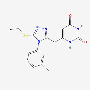 molecular formula C16H17N5O2S B2821897 6-((5-(ethylthio)-4-(m-tolyl)-4H-1,2,4-triazol-3-yl)methyl)pyrimidine-2,4(1H,3H)-dione CAS No. 852047-32-6