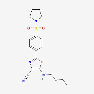 molecular formula C18H22N4O3S B2821912 5-(丁基氨基)-2-(4-(吡咯啉-1-基磺酰)苯基)噁唑-4-碳腈 CAS No. 940998-09-4