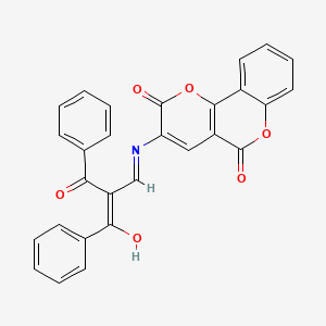 molecular formula C28H17NO6 B2821935 3-[(2-苯甲酰-3-氧代-3-苯基-1-丙烯基)氨基]-2H,5H-吡喃并[3,2-c]咔喱-2,5-二酮 CAS No. 220957-61-9