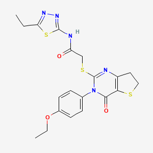 molecular formula C20H21N5O3S3 B2821955 2-((3-(4-ethoxyphenyl)-4-oxo-3,4,6,7-tetrahydrothieno[3,2-d]pyrimidin-2-yl)thio)-N-(5-ethyl-1,3,4-thiadiazol-2-yl)acetamide CAS No. 686772-33-8