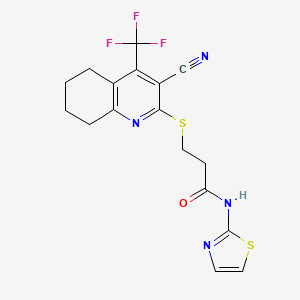 molecular formula C17H15F3N4OS2 B2821976 3-((3-cyano-4-(trifluoromethyl)-5,6,7,8-tetrahydroquinolin-2-yl)thio)-N-(thiazol-2-yl)propanamide CAS No. 905773-28-6