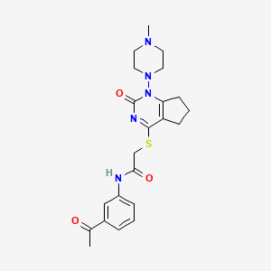 molecular formula C22H27N5O3S B2821998 N-(3-acetylphenyl)-2-((1-(4-methylpiperazin-1-yl)-2-oxo-2,5,6,7-tetrahydro-1H-cyclopenta[d]pyrimidin-4-yl)thio)acetamide CAS No. 899951-38-3