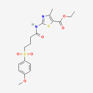 molecular formula C18H22N2O6S2 B2822009 乙酸 2-(4-((4-甲氧基苯基)磺酰)丁酰胺)-4-甲基噻唑-5-羧酸酯 CAS No. 922962-26-3