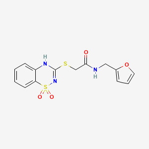 molecular formula C14H13N3O4S2 B2822016 2-[(1,1-dioxido-4H-1,2,4-benzothiadiazin-3-yl)thio]-N-(2-furylmethyl)acetamide CAS No. 886956-25-8