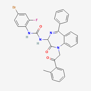 molecular formula C31H24BrFN4O3 B2822019 N-(2,5-diaza-2-(2-(2-methylphenyl)-2-oxoethyl)-3-oxo-6-phenylbicyclo[5.4.0]undeca-1(7),5,8,10-tetraen-4-yl)((4-bromo-2-fluorophenyl)amino)formamide CAS No. 1796924-25-8