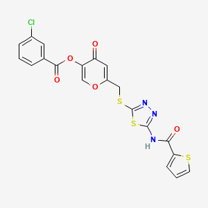 4-oxo-6-(((5-(thiophene-2-carboxamido)-1,3,4-thiadiazol-2-yl)thio)methyl)-4H-pyran-3-yl 3-chlorobenzoate