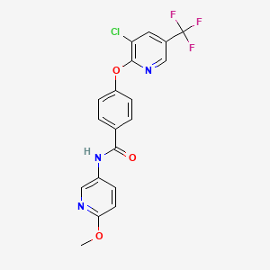 molecular formula C19H13ClF3N3O3 B2822039 4-[3-chloro-5-(trifluoromethyl)pyridin-2-yl]oxy-N-(6-methoxypyridin-3-yl)benzamide CAS No. 1022714-99-3