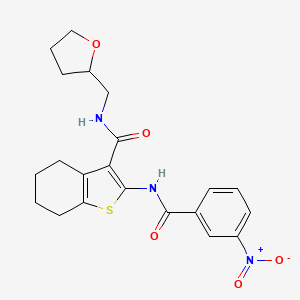 molecular formula C21H23N3O5S B2822047 2-(3-nitrobenzamido)-N-((tetrahydrofuran-2-yl)methyl)-4,5,6,7-tetrahydrobenzo[b]thiophene-3-carboxamide CAS No. 378218-29-2