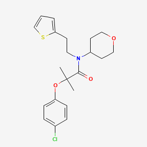 molecular formula C21H26ClNO3S B2822109 2-(4-chlorophenoxy)-2-methyl-N-(oxan-4-yl)-N-[2-(thiophen-2-yl)ethyl]propanamide CAS No. 1797305-27-1