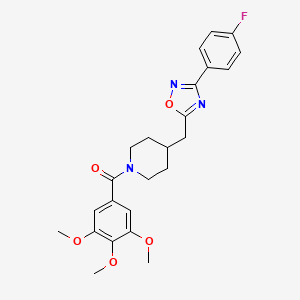 molecular formula C24H26FN3O5 B2822115 4-{[3-(4-Fluorophenyl)-1,2,4-oxadiazol-5-yl]methyl}-1-(3,4,5-trimethoxybenzoyl)piperidine CAS No. 1775302-55-0